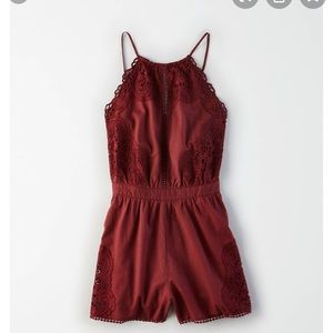 Burgundy lace romper